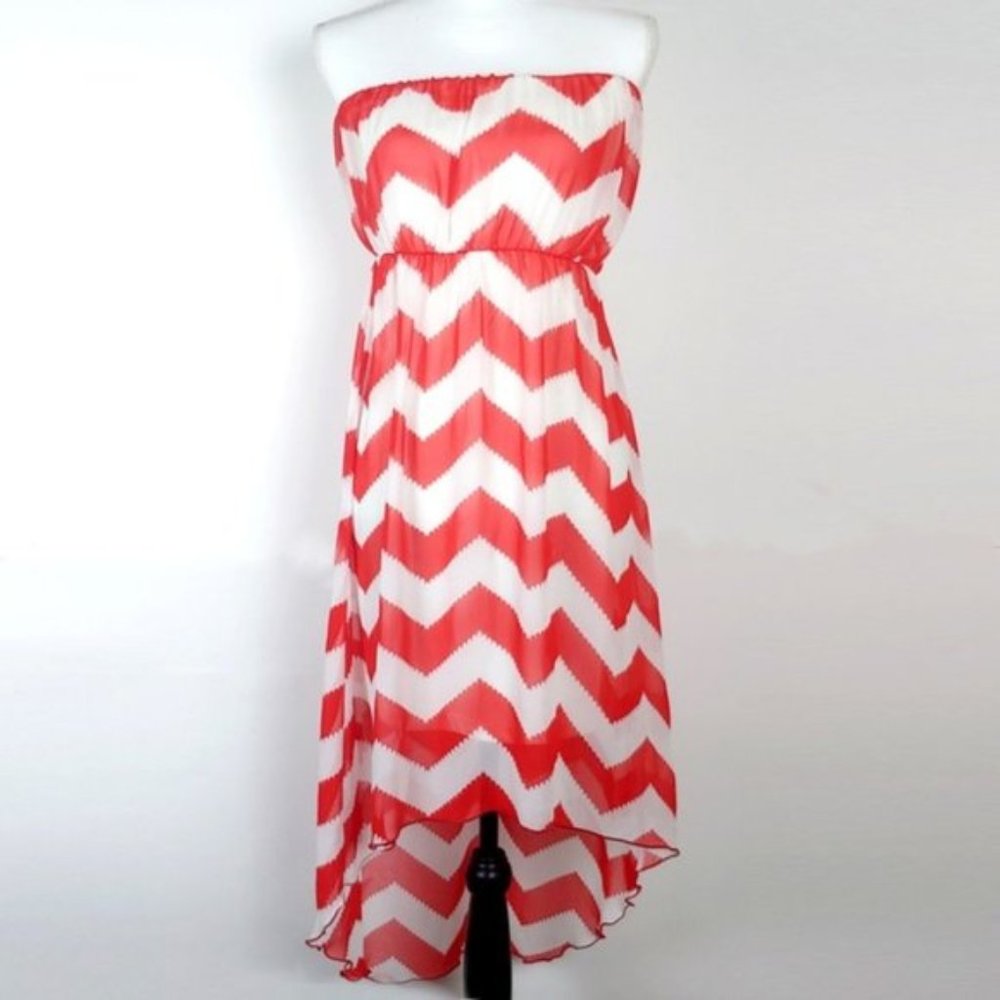 Crece red & white zig zag sleeveless A Line Dress